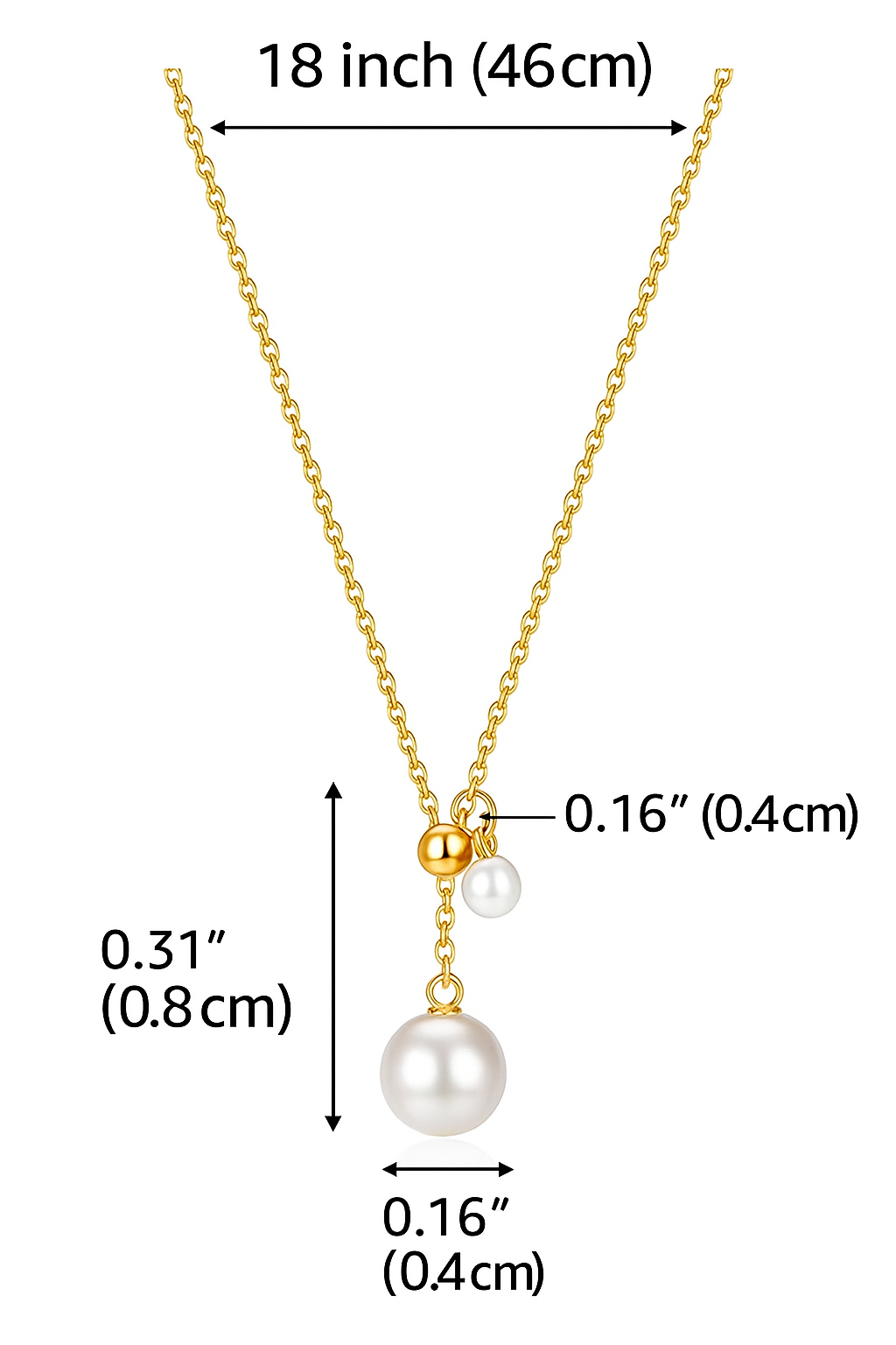 Gold Pearl Drop Necklace for Women – 18K Gold Plated Y-Shaped Dainty Necklace with Double Simulated Pearls, Elegant Waterproof Jewelry, Minimalist Gift for Her