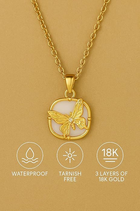 Ora & Eve Butterfly Pendant Necklace for Women – 18K Gold Plated Tag Charm, Waterproof & Tarnish-Resistant Dainty Jewelry Gift