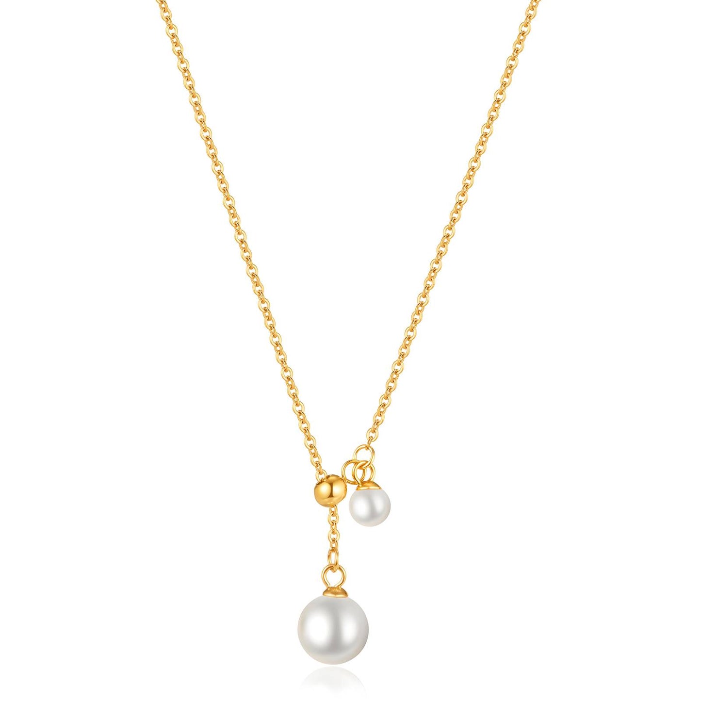 Gold Pearl Drop Necklace for Women – 18K Gold Plated Y-Shaped Dainty Necklace with Double Simulated Pearls, Elegant Waterproof Jewelry, Minimalist Gift for Her