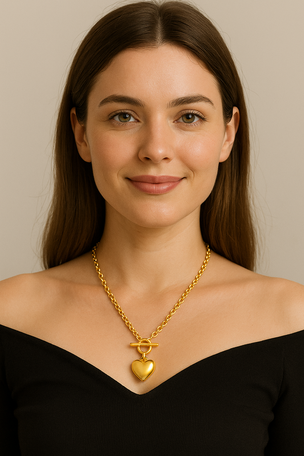Chunky Gold Heart Pendant Necklace for Women – 18K Gold Plated Toggle Chain Statement Necklace, Bold Waterproof Jewelry, Tarnish-Resistant Gift for Her