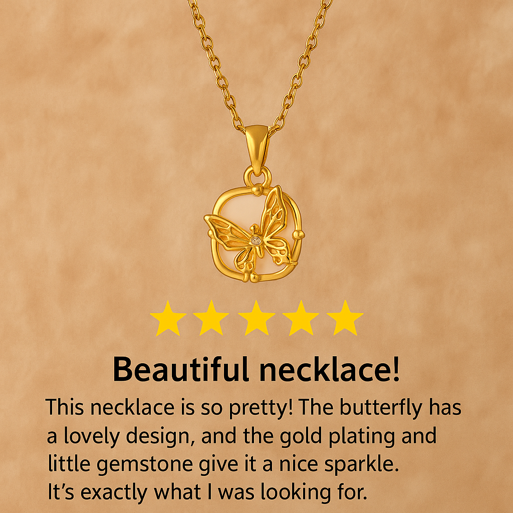 Ora & Eve Butterfly Pendant Necklace for Women – 18K Gold Plated Tag Charm, Waterproof & Tarnish-Resistant Dainty Jewelry Gift