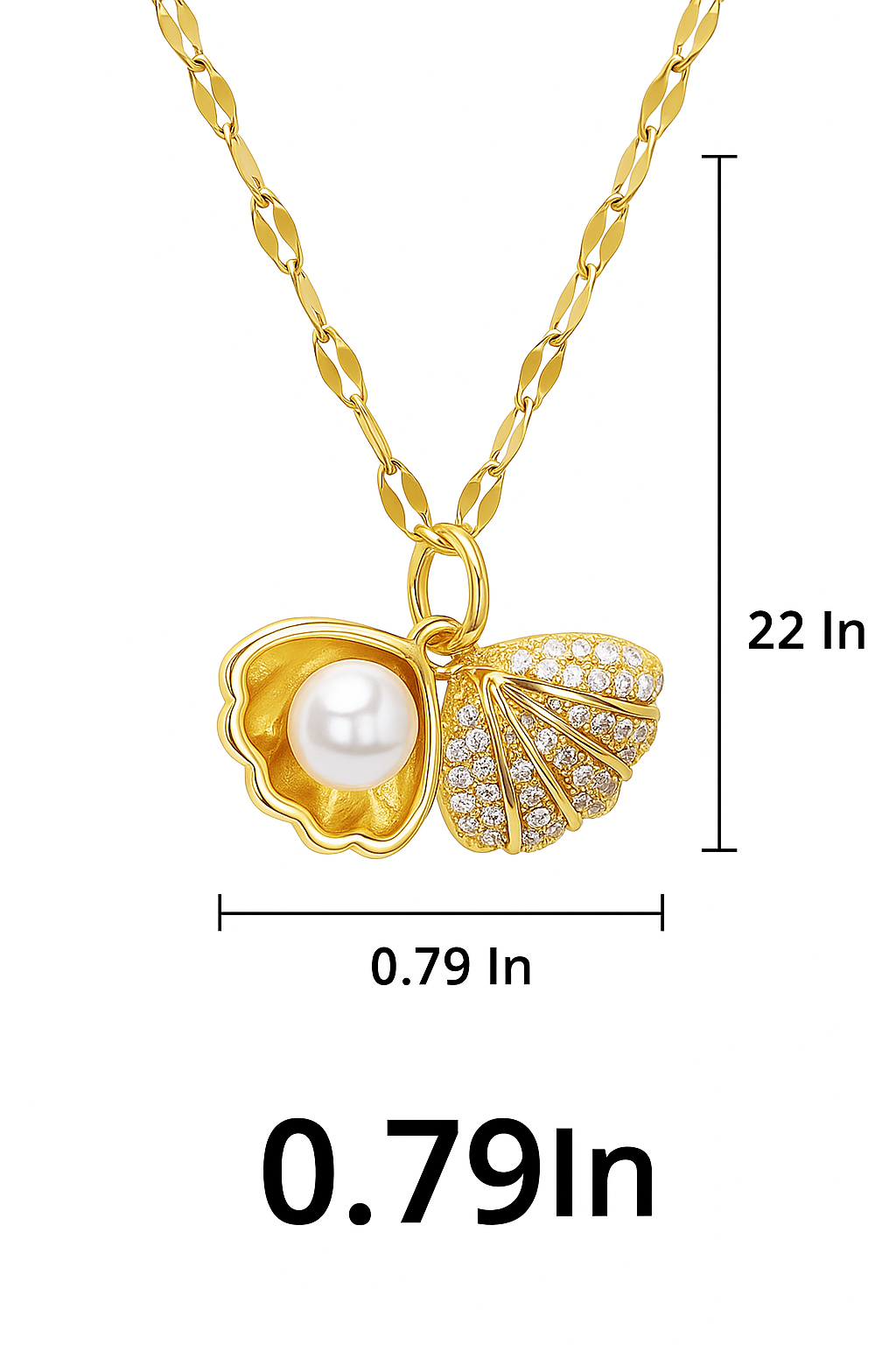 Ora & Eve Seashell Pearl Necklace for Women – 18K Gold Plated Pendant with Cubic Zirconia Accents – Waterproof, Tarnish-Free Beach-Inspired Jewelry Gift