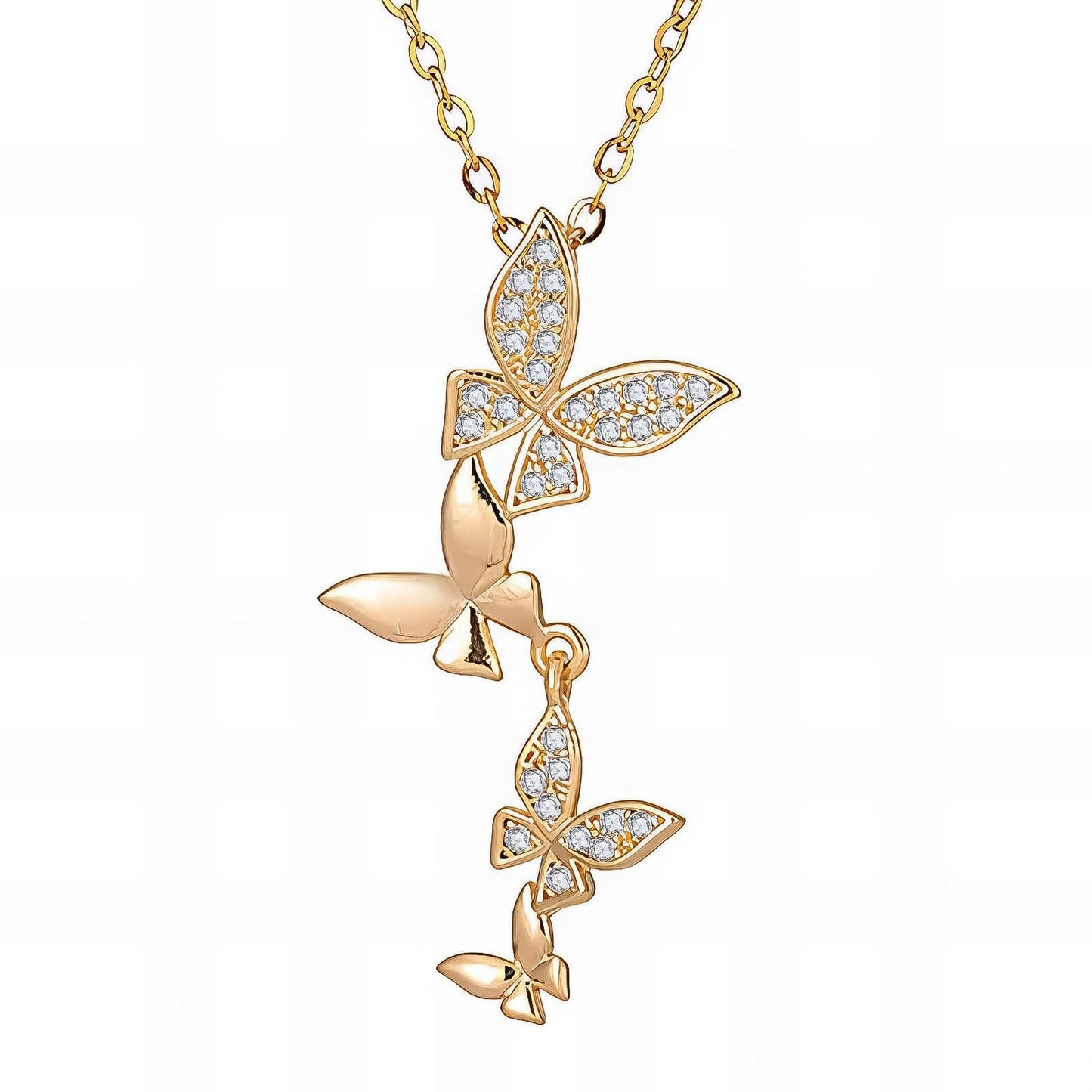 Elegant 18K Gold plated Necklace featuring cubic zirconia, waterproof design, and durable stainless steel.