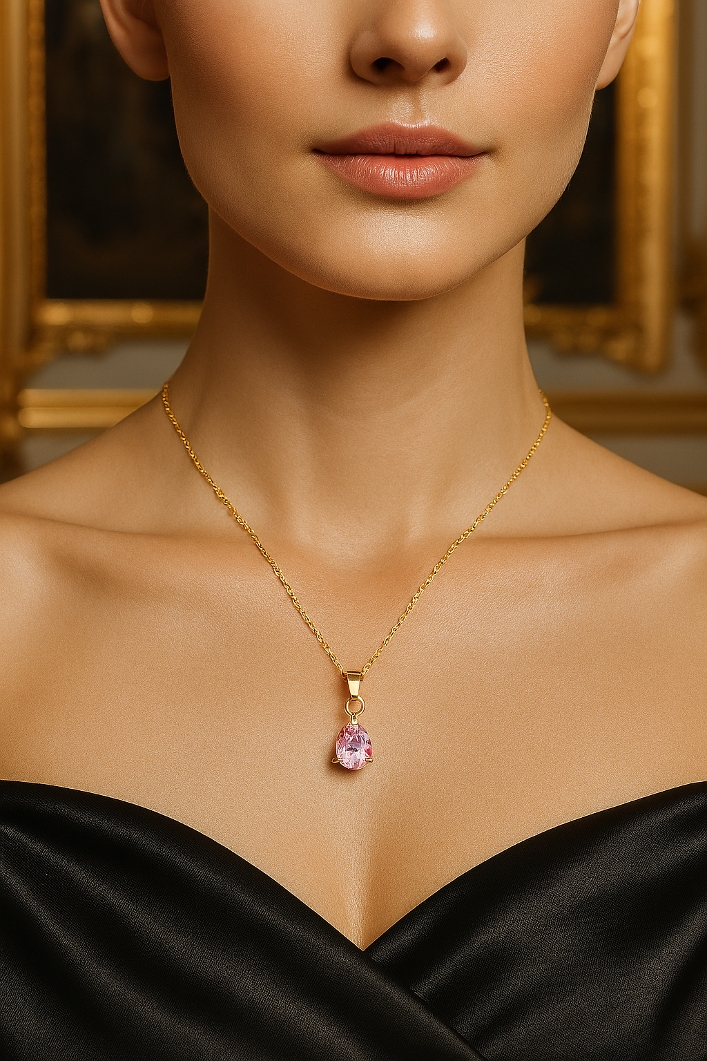 18K Gold Plated Pink Teardrop Pendant Necklace – Dainty Crystal Waterdrop Chain, Elegant Minimalist Jewelry for Women, Hypoallergenic & Tarnish-Free