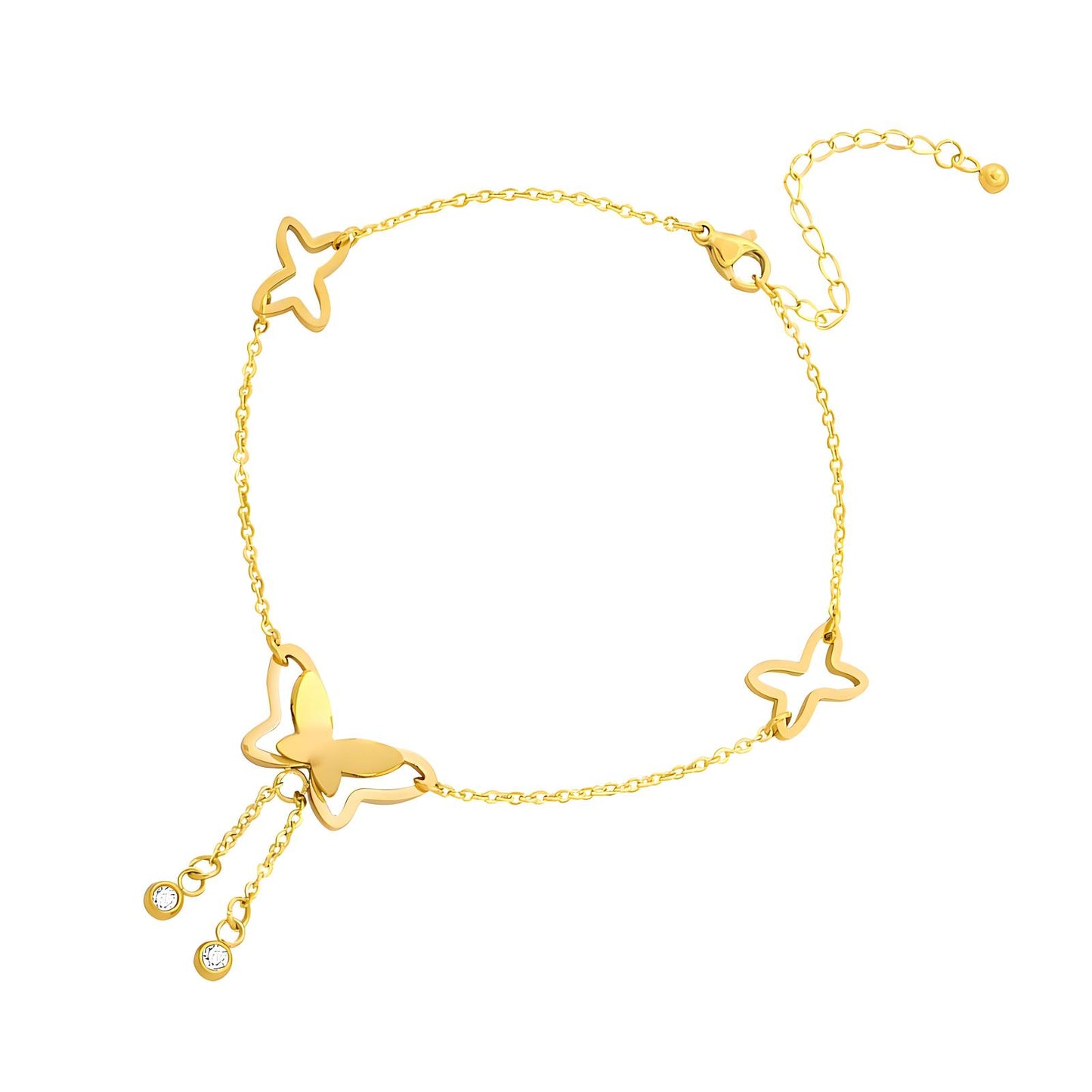 Gold Butterfly Anklet for Women – 18K Gold Plated Dainty Ankle Bracelet with Charms and Crystals, Adjustable Waterproof Chain Jewelry, Cute Summer Accessory Gift for Her