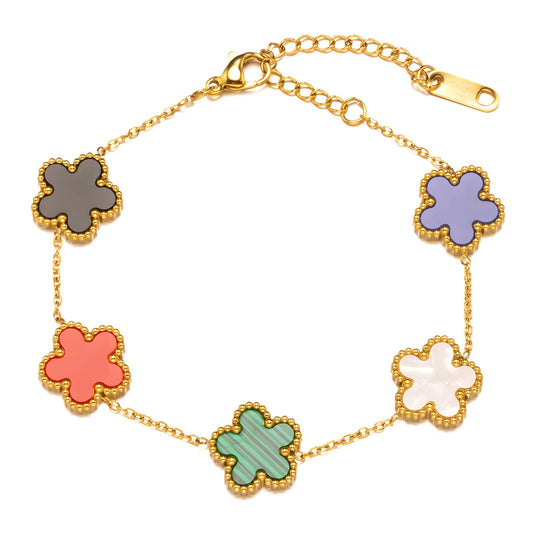 Colorful 18K Gold plated Bracelet featuring flower charms, made of durable, waterproof, and hypoallergenic materials.