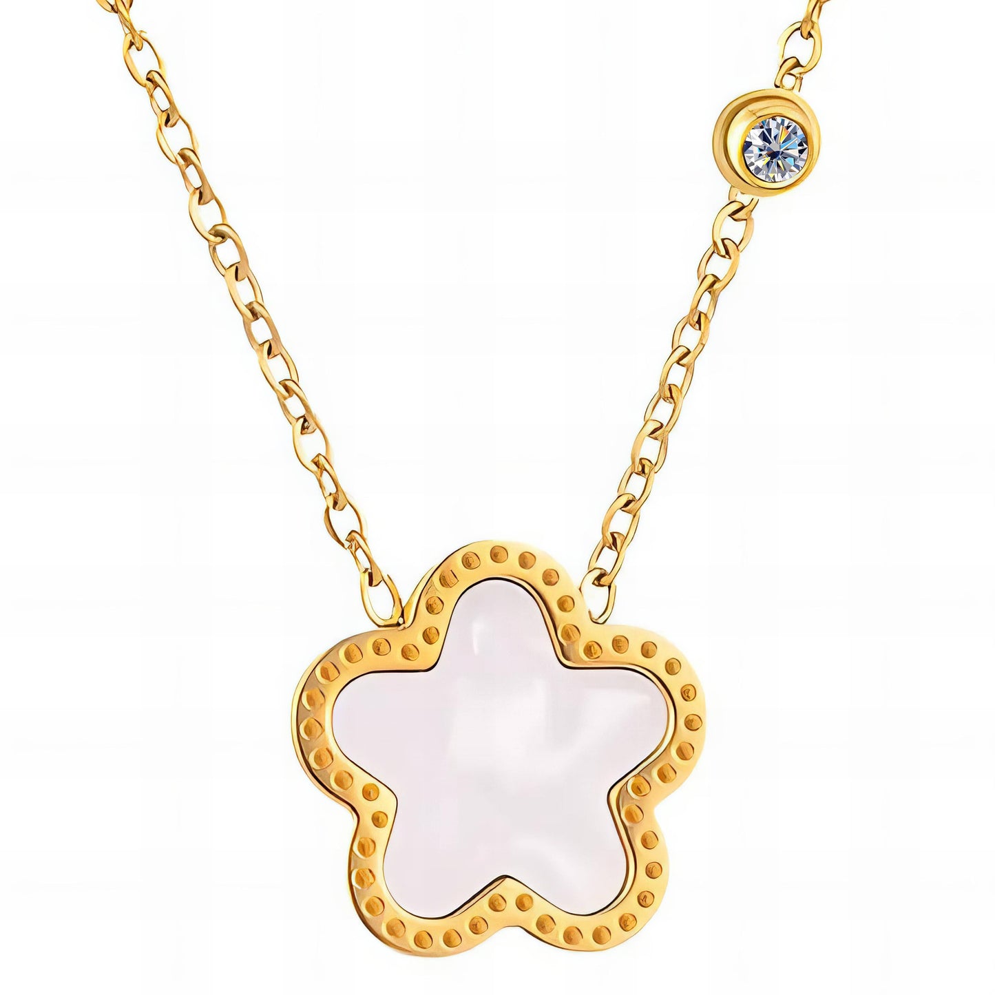 Stunning 18K Gold plated Necklace featuring a floral pendant and cubic zirconia, perfect for any occasion.