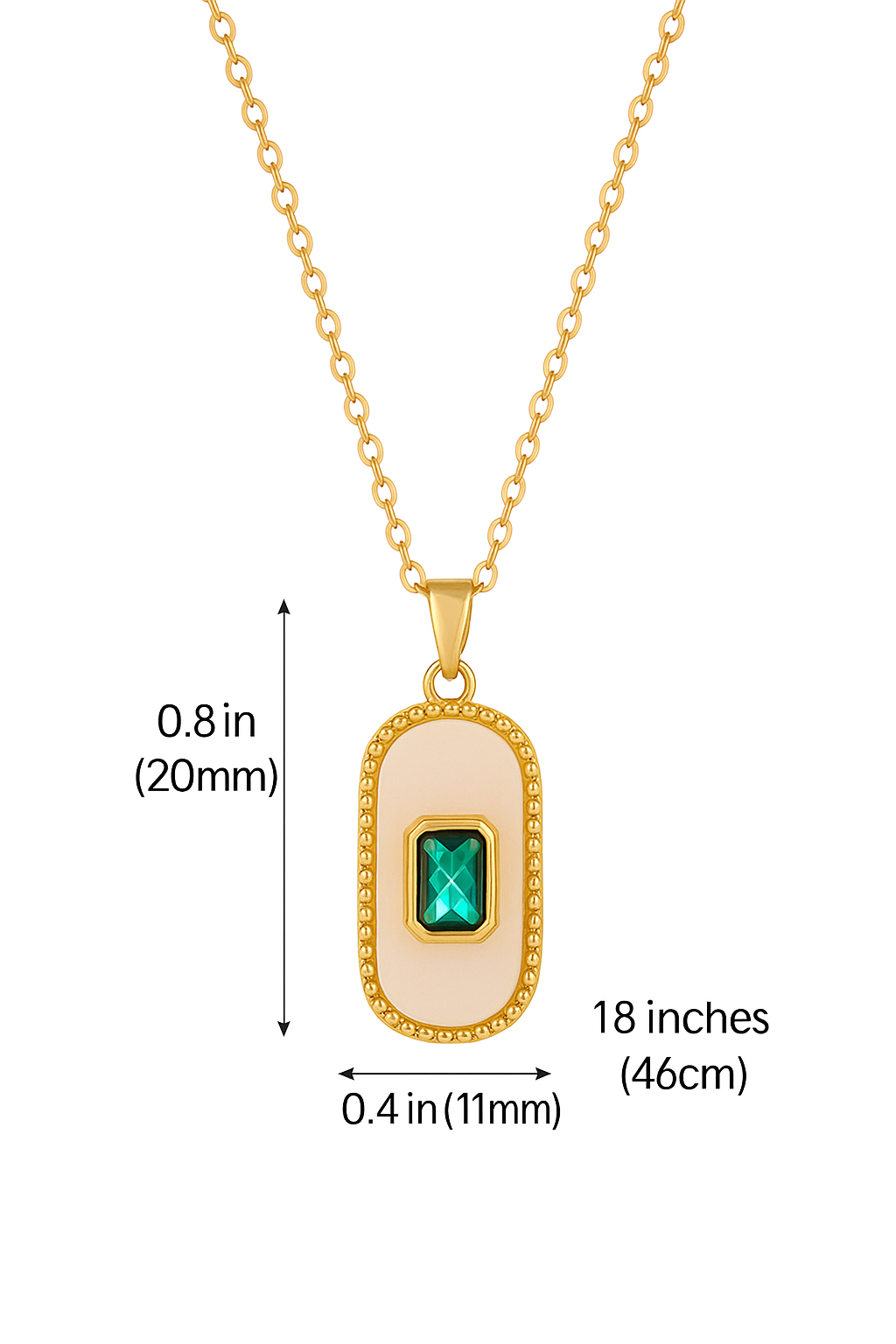Emerald Pendant Necklace for Women – 18K Gold Plated Oval Charm with White Enamel – Waterproof & Tarnish-Resistant Dainty Jewelry Gift