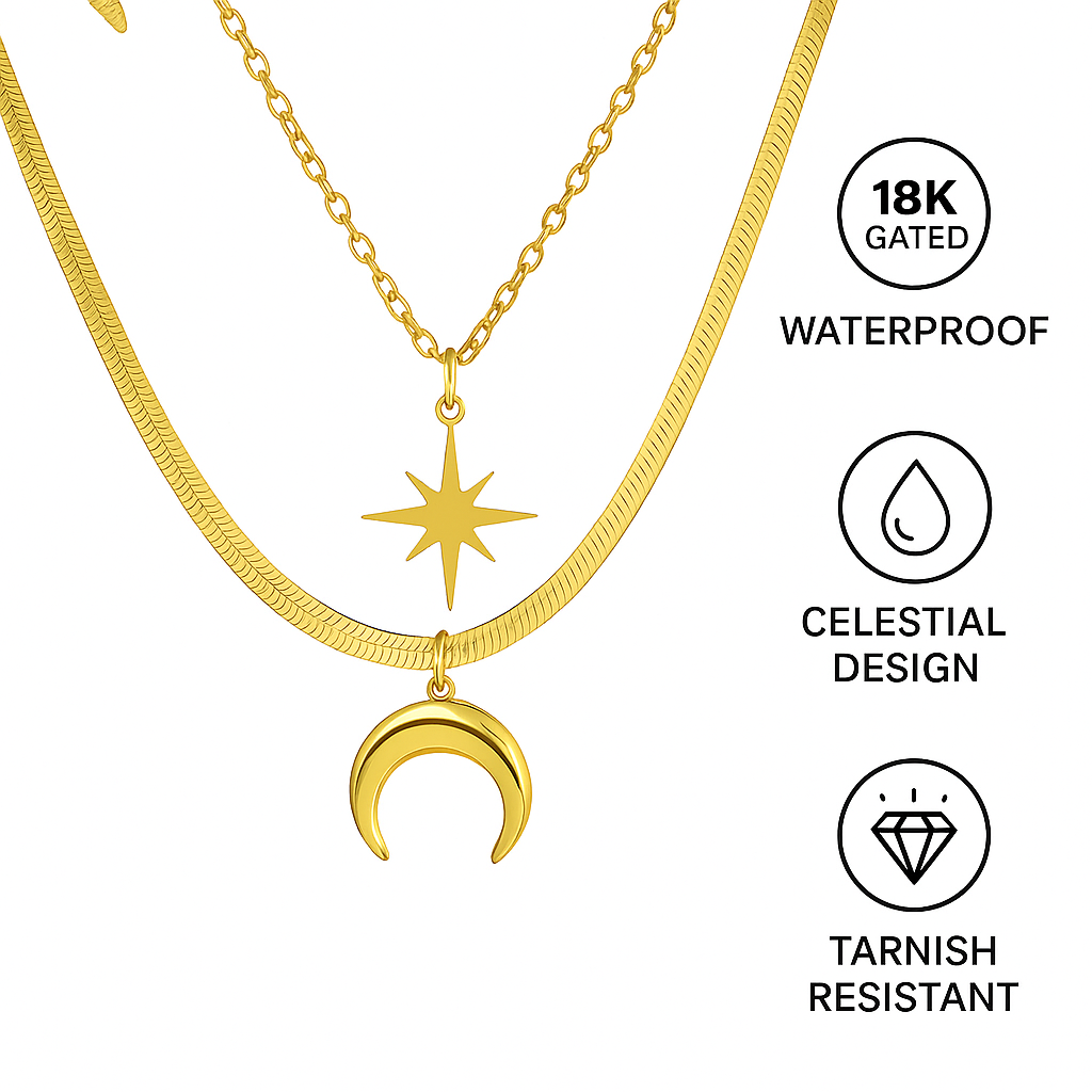 Zodiac Necklace for Women – 18K Gold Plated Layered Pendant Necklace, Waterproof & Tarnish-Resistant Jewelry – Celestial Astrology Gift