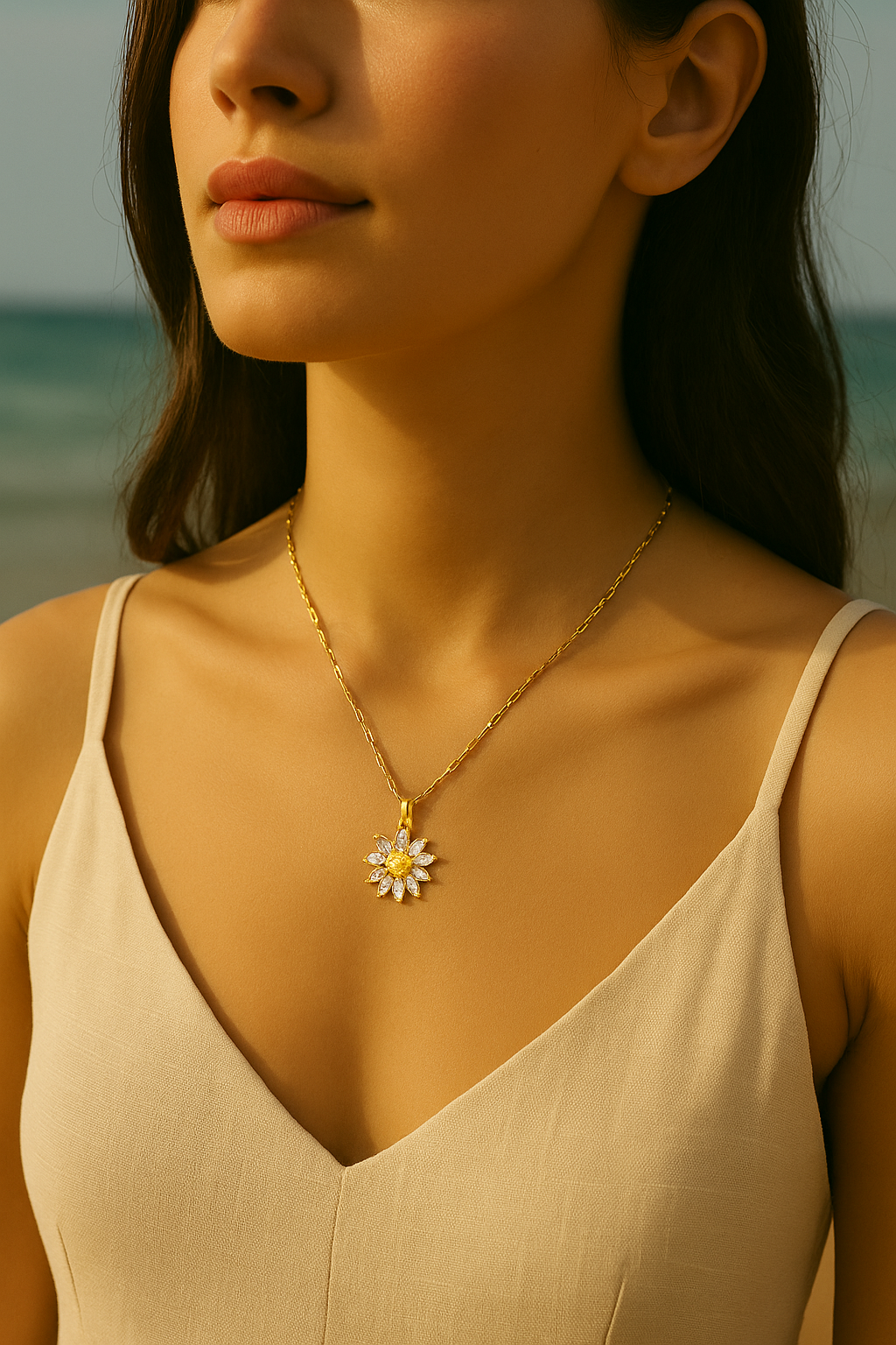 Ora & Eve 18K Gold Sunflower Necklace for Women – Dainty Crystal Flower Pendant on Gold Chain, Waterproof, Tarnish-Free, Hypoallergenic Jewelry, Gift-Ready Nature-Inspired Necklace