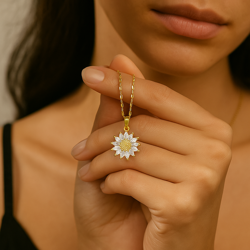 Ora & Eve 18K Gold Sunflower Necklace for Women – Dainty Crystal Flower Pendant on Gold Chain, Waterproof, Tarnish-Free, Hypoallergenic Jewelry, Gift-Ready Nature-Inspired Necklace