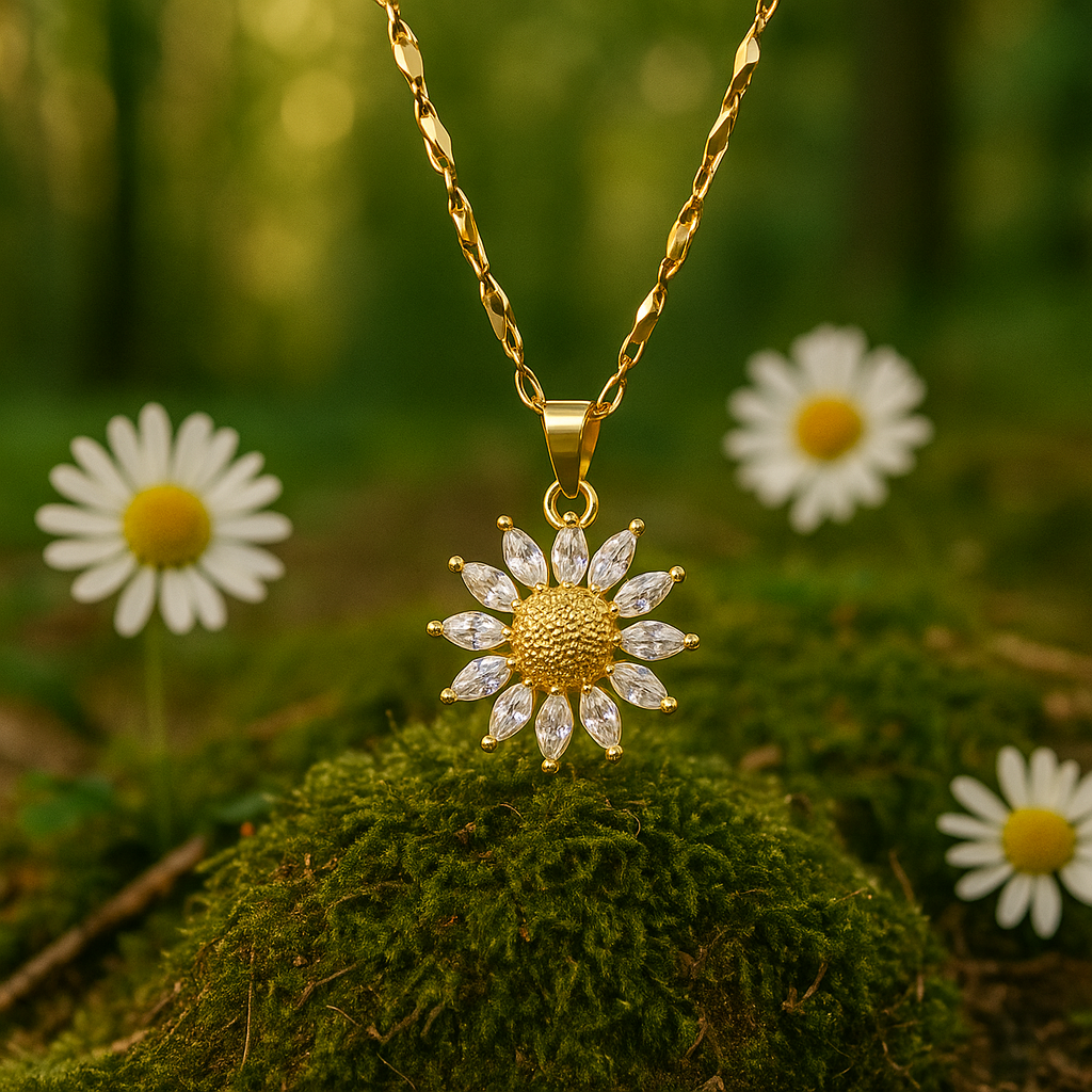 Ora & Eve 18K Gold Sunflower Necklace for Women – Dainty Crystal Flower Pendant on Gold Chain, Waterproof, Tarnish-Free, Hypoallergenic Jewelry, Gift-Ready Nature-Inspired Necklace