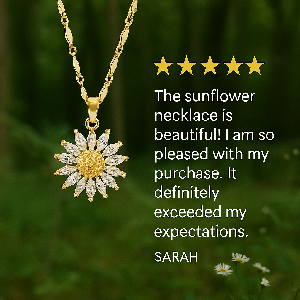 Ora & Eve 18K Gold Sunflower Necklace for Women – Dainty Crystal Flower Pendant on Gold Chain, Waterproof, Tarnish-Free, Hypoallergenic Jewelry, Gift-Ready Nature-Inspired Necklace