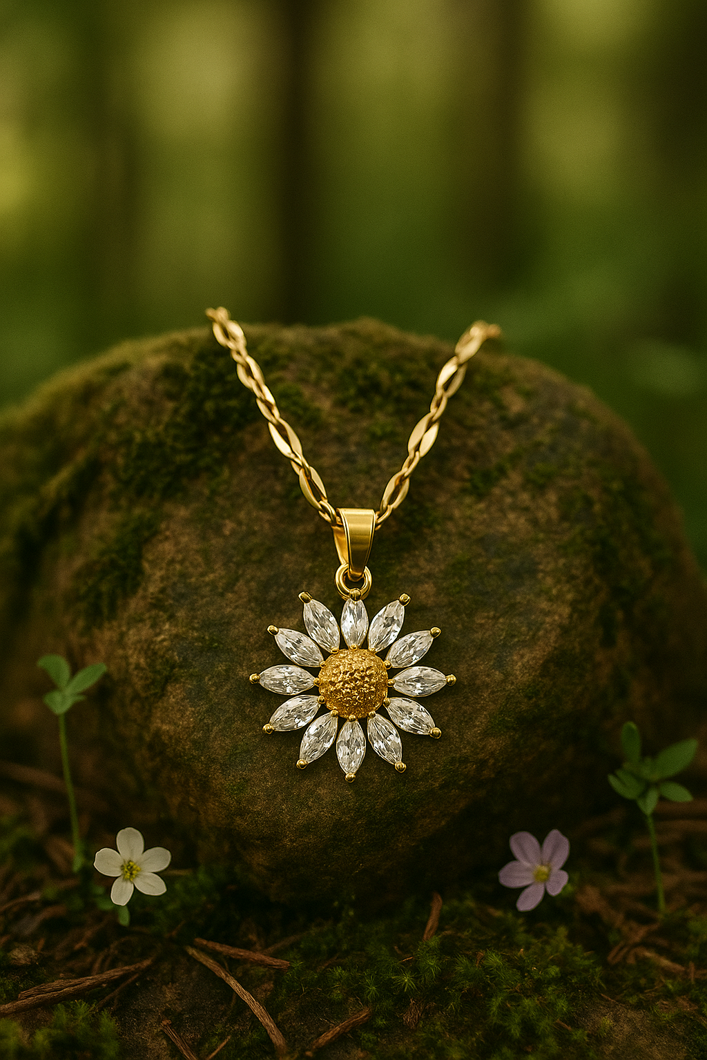 Ora & Eve 18K Gold Sunflower Necklace for Women – Dainty Crystal Flower Pendant on Gold Chain, Waterproof, Tarnish-Free, Hypoallergenic Jewelry, Gift-Ready Nature-Inspired Necklace
