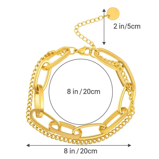 Chunky Gold Link Chain Bracelet for Women – 18K Gold Plated Waterproof Statement Bracelet with Layered Chains, Adjustable Fashion Jewelry Gift