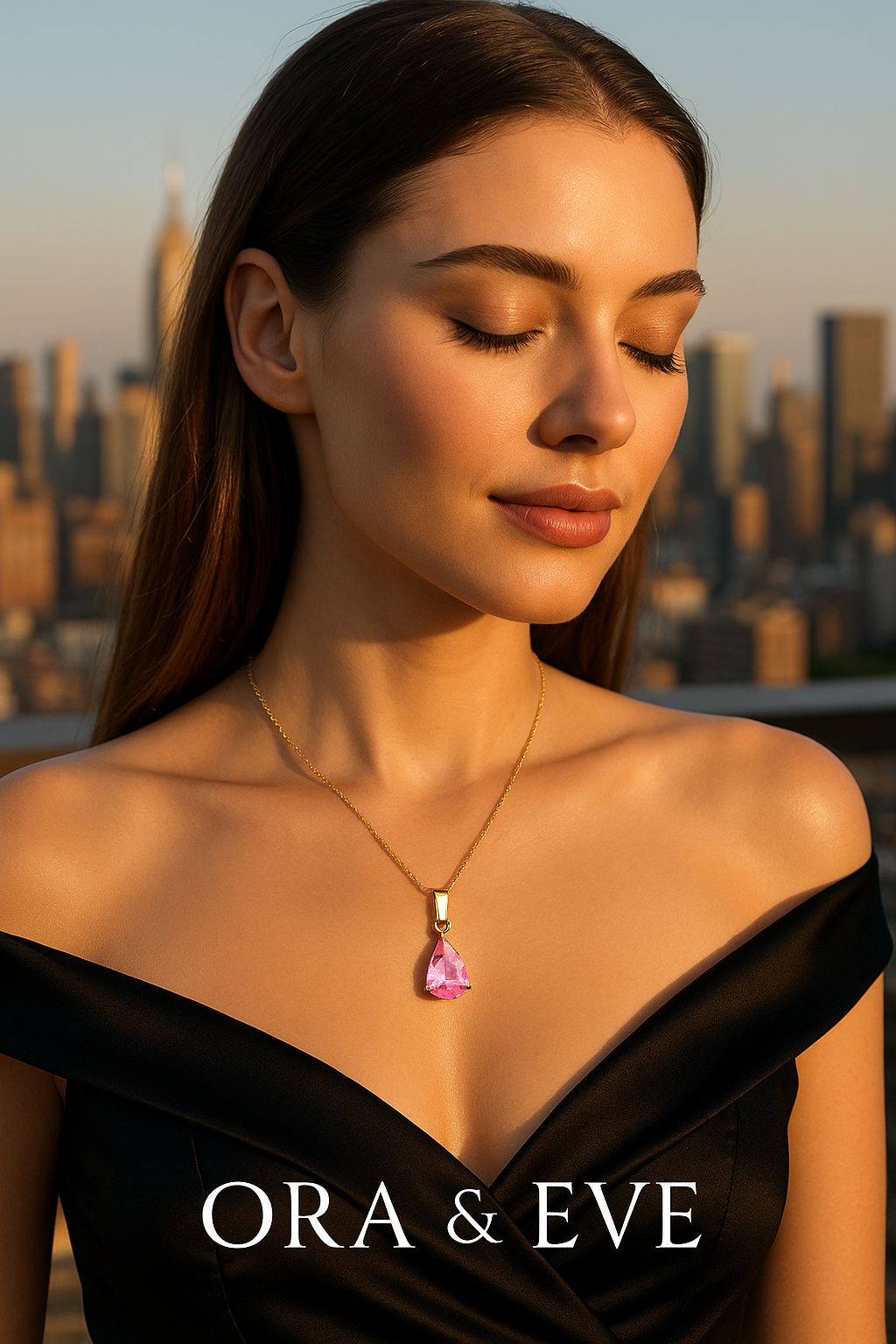 18K Gold Plated Pink Teardrop Pendant Necklace – Dainty Crystal Waterdrop Chain, Elegant Minimalist Jewelry for Women, Hypoallergenic & Tarnish-Free